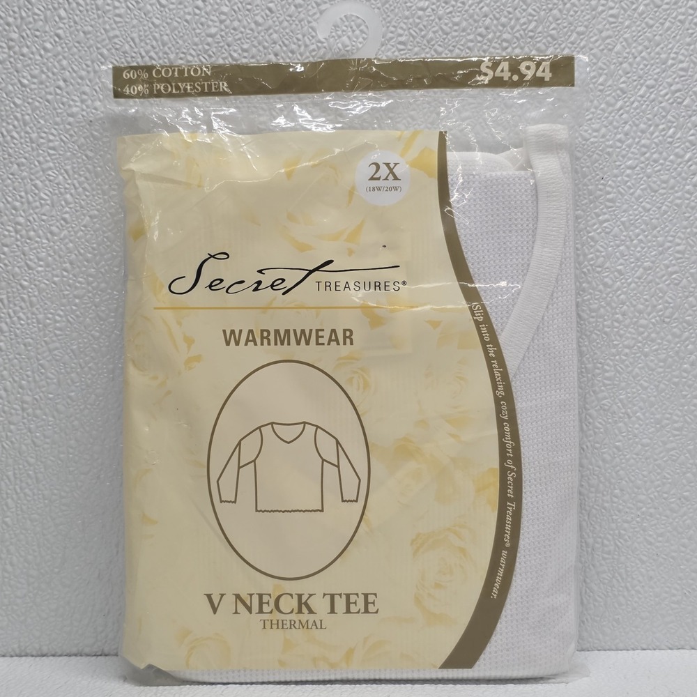 Secret Treasures Warmwear V-Neck Thermal Plus Size 2X White Long Sleeve Shirt